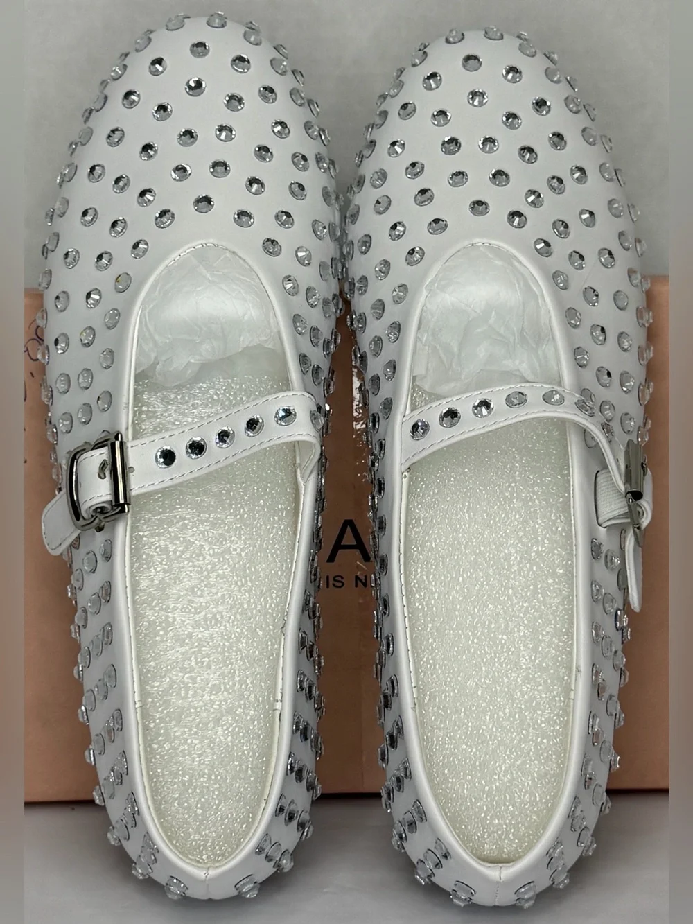ARQA White Studded Rhinestone Mary Jane Flats Dress Shoes 8.5 NIB